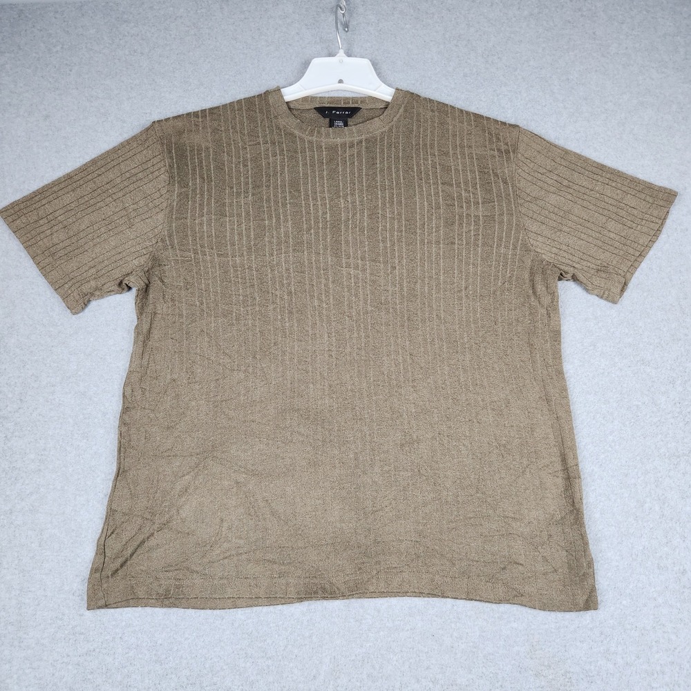 J. Ferrar Knit Shirt Mens Large Brown Ribbed Short Sleeve Crew Neck Pullover